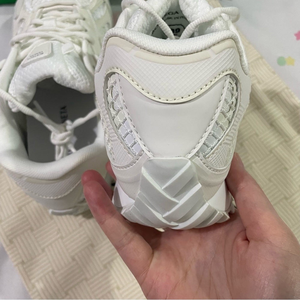 Bottega Veneta White Mesh & Leather Sneakers - Picture 11 of 12